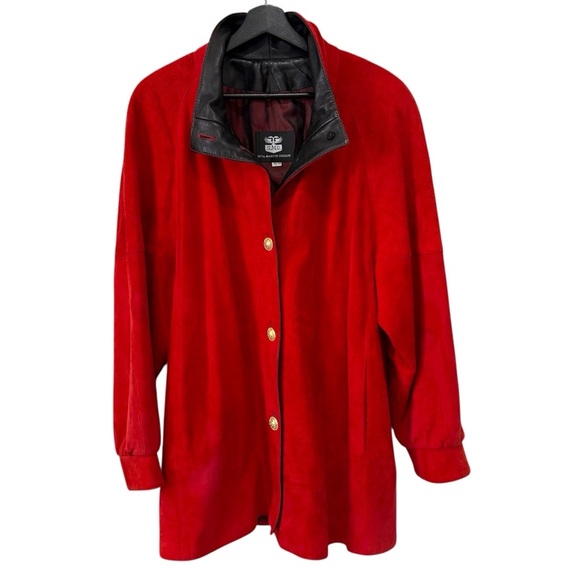 Chic Red Leather Power Jacket for Women Size M - Vintage 1980s Coat - Picture 1 of 17